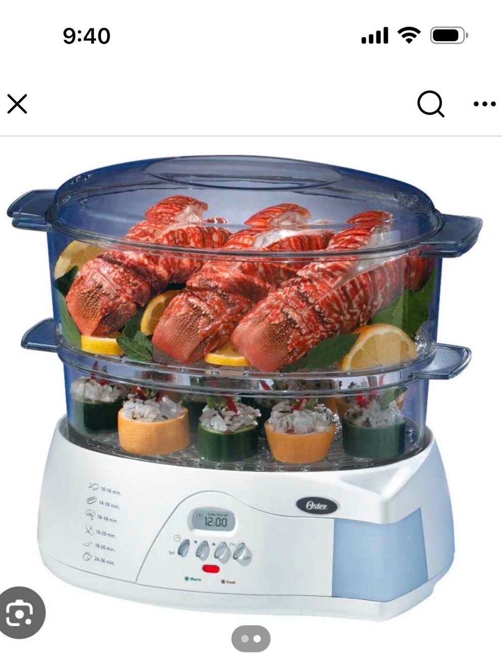 Oster Clear Blue Stackable Food Steamer with White Base